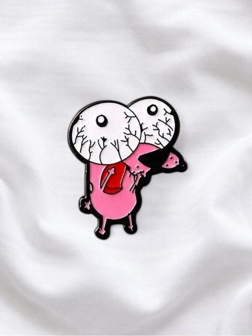 Cute Pink Eyeball Character Enamel Pin courage the cowardly dog